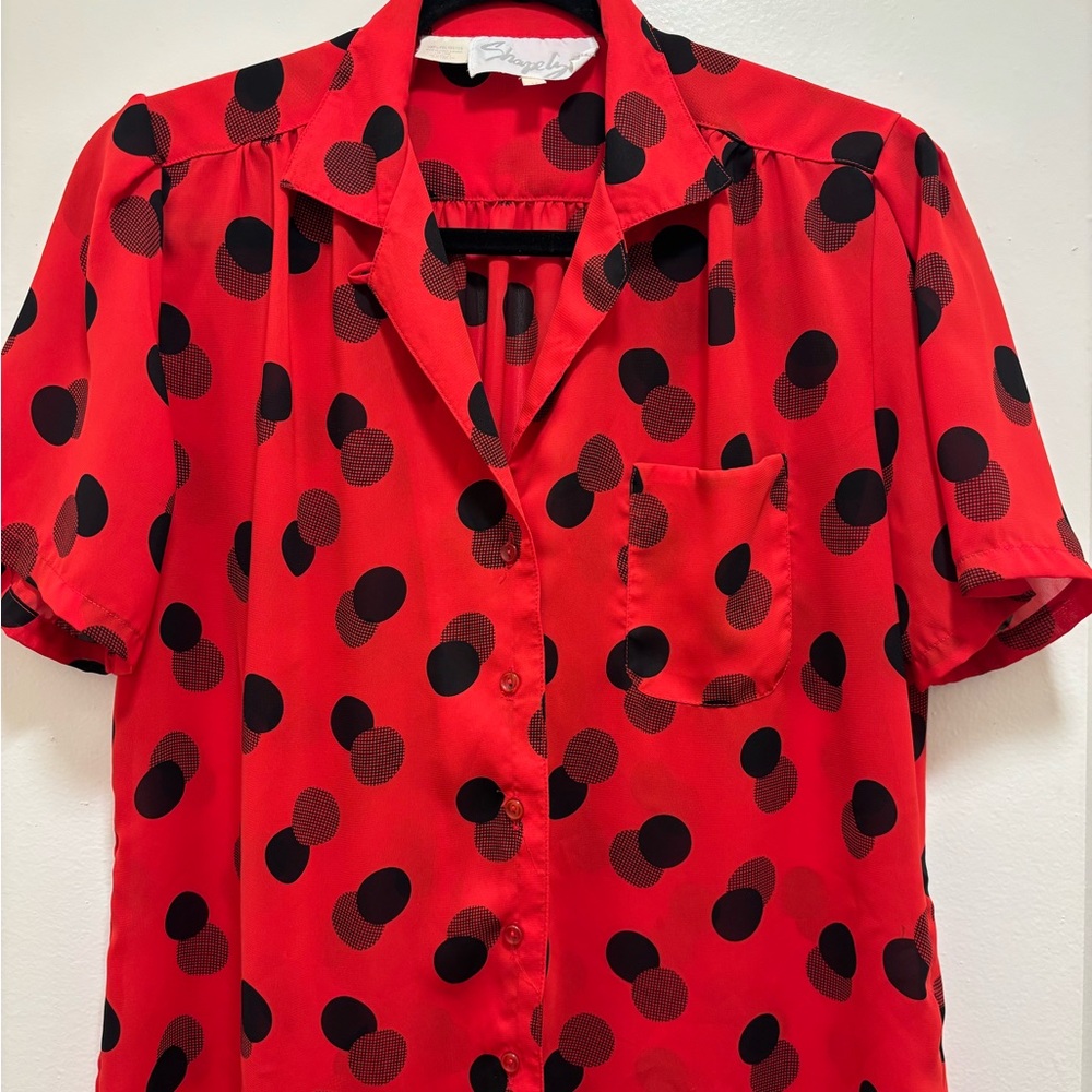 Vintage Chaus Red and Black Polka Dot Button Down Shirt